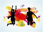 Vector bright background with jumping people