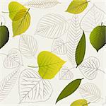 Spring leafs (with outlines) abstract seamless pattern