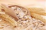 Close-up of a wooden scoop with oats
