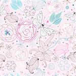 floral seamless graphic design with butterflies on a pink background