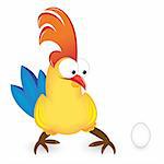 Illustration of isolated cartoon Cock with Egg on white background