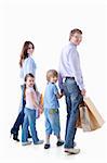 Families with children and bags on a white background