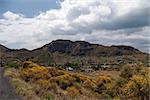 Small village under Vulcano - active volcano, Lipari, Sicily, Italy