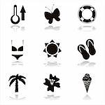 set of  9 black beach icons