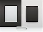 Dark and light gallery Interior with empty frames on wall