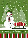 vector Christmas card with snowman and gifts on sledge, Adobe Illustrator 8 format