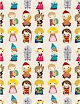 cartoon Medieval people seamless pattern