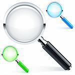 Three magnifying glass with color lens and handle.