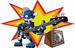 robot play hard metal in the bass guitar