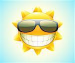 Vector illustration of cool cartoon happy summer sun in sunglasses