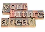 your future ahead - isolated phrase in vintage wood letterpress printing blocks