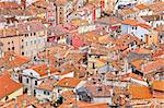 Bird eye view of buildings in Rovinj old town, Croatia