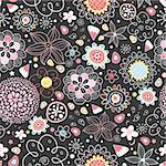 seamless bright floral pattern on a dark background