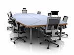3D render of conference table and chairs isolated on a white background