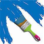 Illustration of brushes for painting with blue paint.