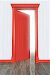 An image of an open red door