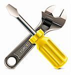 Detailed icon representing crossed wrench and screwdriver on white background