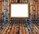 vintage old grunge wooden plank interior with golden frame