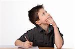 cute young boy learning with white background
