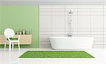 minimalist bathroom with bathtub and chair - rendering