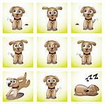 nine frames with cute puppy illustration