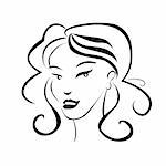 girl face outline black and white illustration