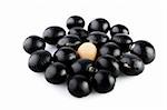 A single soy bean among black beans