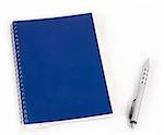 blue notebook and pen isolated on a white background