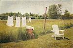 White cotton clothes drying on a wash line with vintage feel