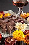 traditional cuban rum and chocolate composition with flowers