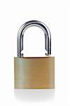Close golden padlock on a white background