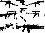 illustration of Different weapons collection silhouette - vector