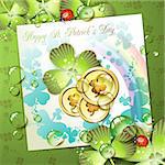 St. Patrick's Day card design with coins and clover