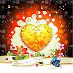 Valentine's day card. Heart and butterflies over springtime background