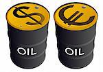 Iron barrels of oil products and images on them currency symbols.