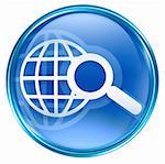 search and magnifier icon blue, isolated on white background.