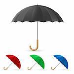 Realistic umbrella in four colors. Illustration on an abstract green background