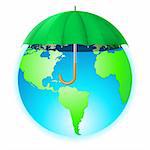 Protecting the planet. Illustration of the planet under an umbrella on a white background
