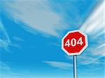 404 sign under cloudy blue sky - 3d illustration