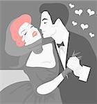 Retro Cute Couple Kisses Vintage card poster