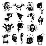 Collection of cartoon funny vector monsters silhouettes