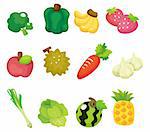 cartoon Fruits and Vegetables icon set