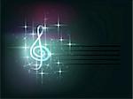 Dark blue background with musical elements: clef, stave.