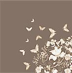 Decorative floral background with  flowers and butterflies.