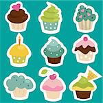 Cute cupcake stickers, vector illustration