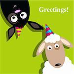 Vector greeting card with sheep and dog