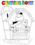 Coloring book with barn and animals - vector illustration.