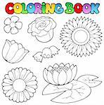 Coloring book with flowers set - vector illustration.