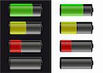 illustrations of batteries with fuel status on black and white