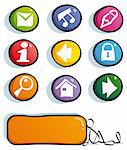 internet color icons and symbols for cute kids website: mail, frequently asked questions, information, home, find, net, couinity, Social Network